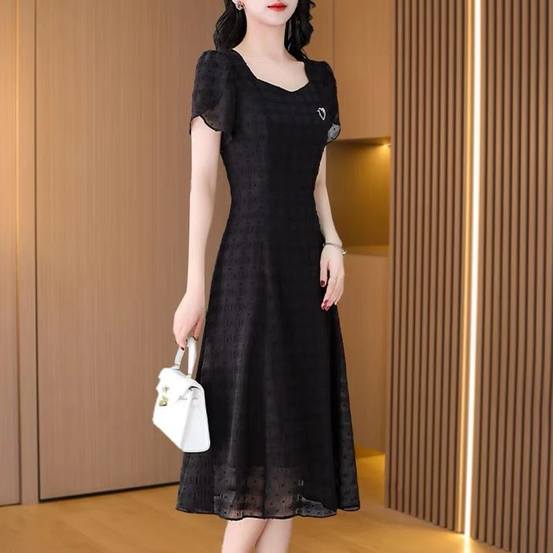 哥弟阿玛施正品雪纺连衣裙2025新款女夏季端庄大气高端奢华大牌名