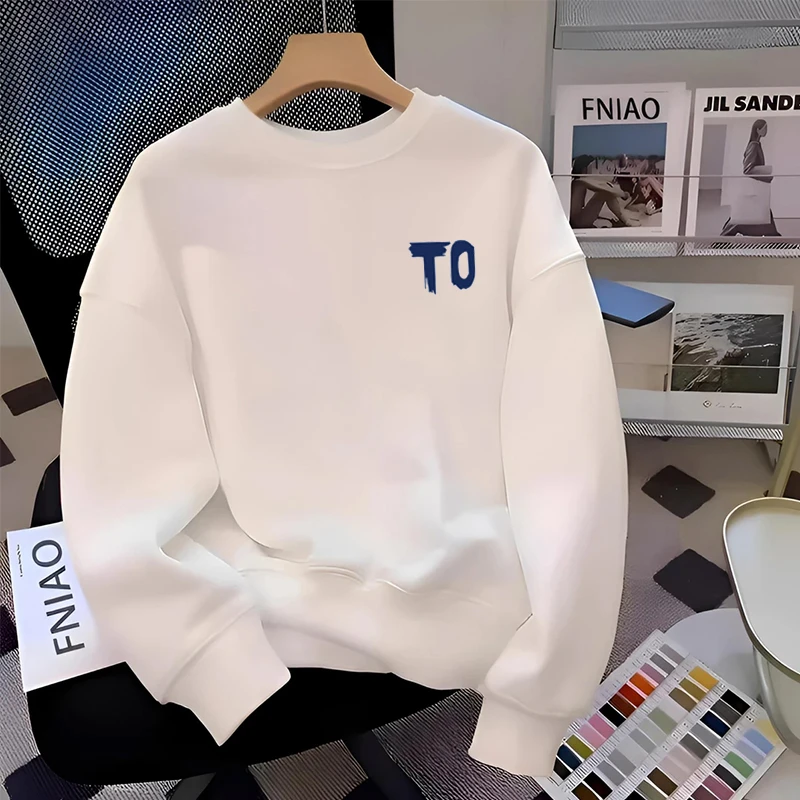 仓石一树潮牌简约字母印花卫衣男秋冬季宽松休闲加绒长袖圆领上衣