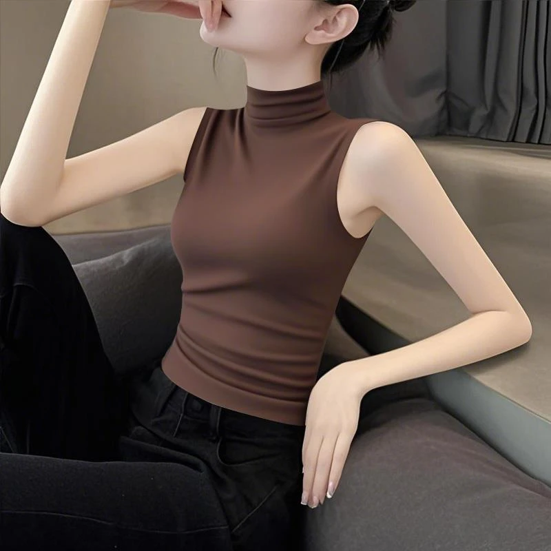 2025新款夏季咖色紧身莫代尔薄款吊带背心女打底内搭无袖小众美背