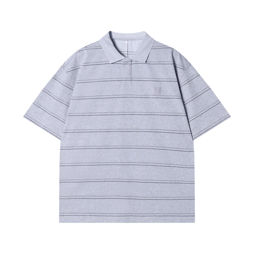 夏季新款时尚个性复古条纹翻领刺绣POLO衫休闲宽松百搭短袖上衣