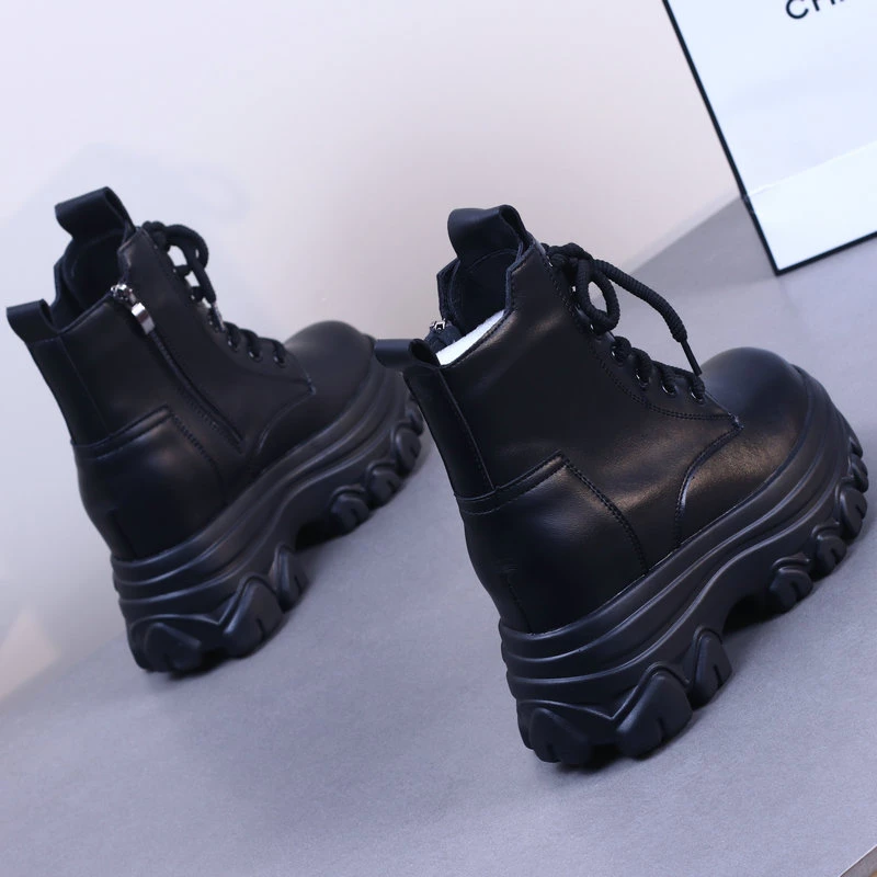 内增高8cm马丁靴女2025新款秋冬加绒保暖厚底小个子英伦风短靴子