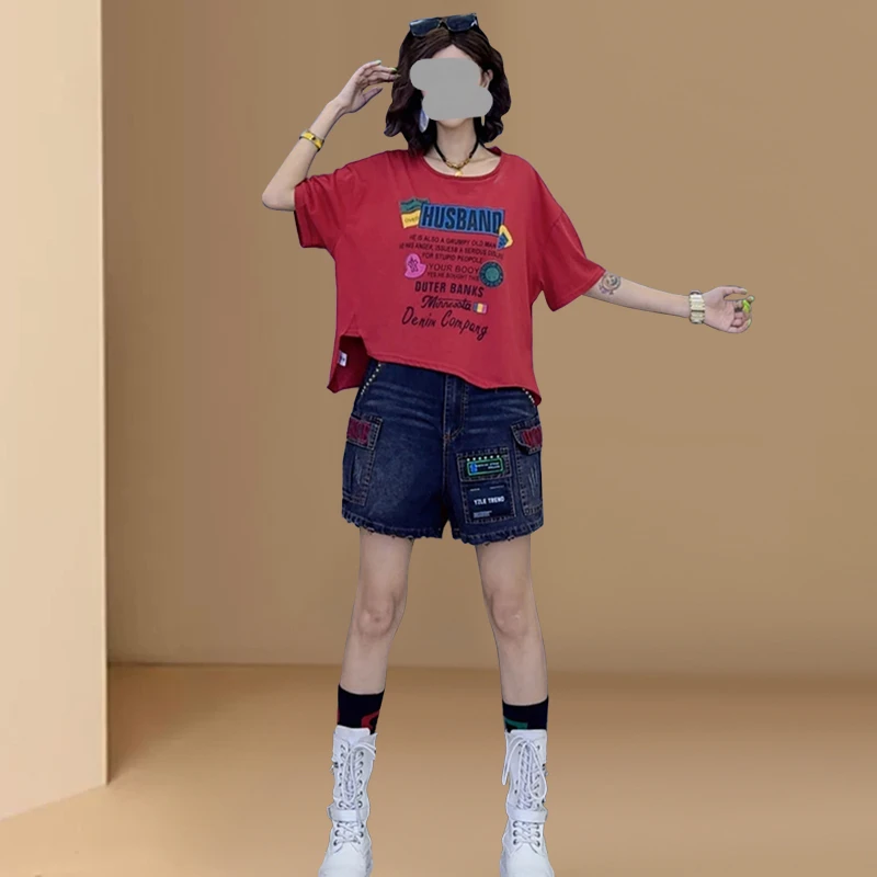 短袖女t恤2025新款夏季时尚洋气不规则小众设计感印花宽松上衣潮
