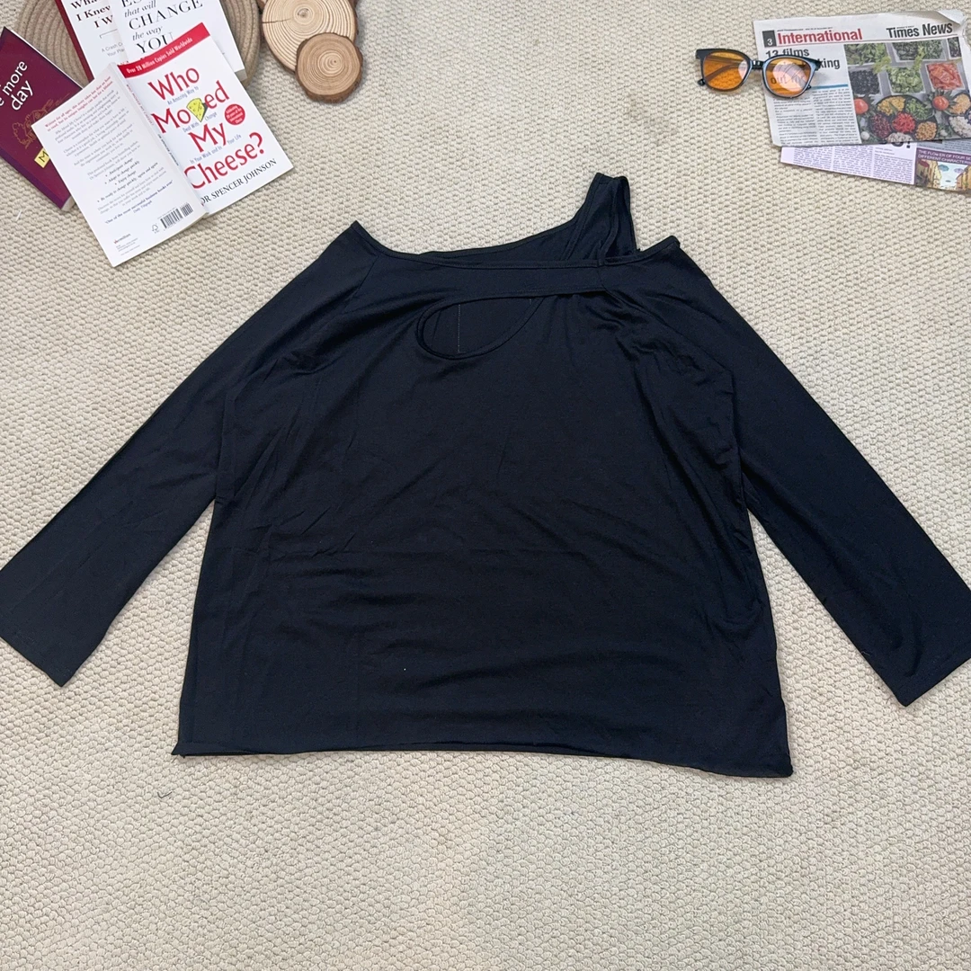 2025夏季新款休闲宽松纯色一字肩防晒长袖T恤3343