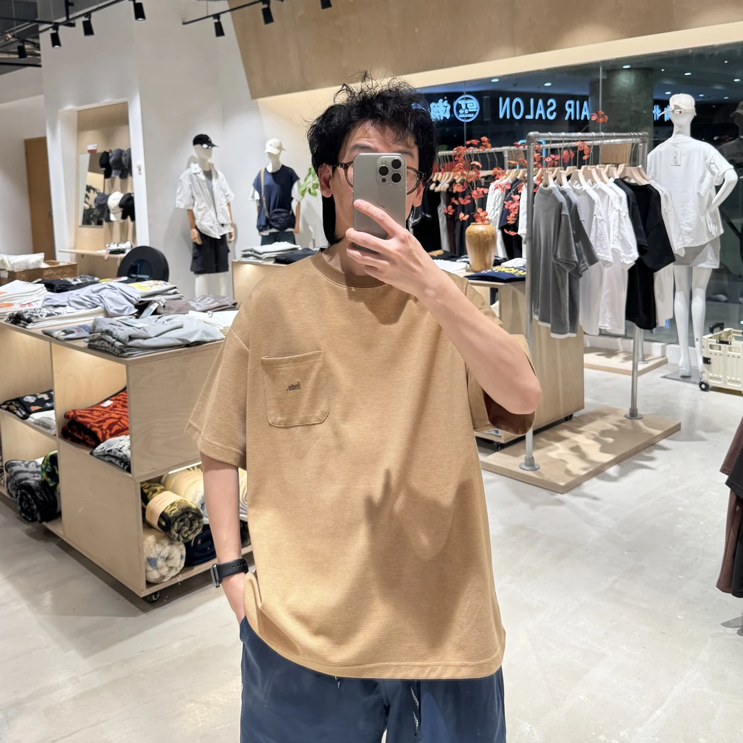 夏季新款简约口袋刺绣短袖休闲百搭宽松圆领日系情侣T恤 LF2478