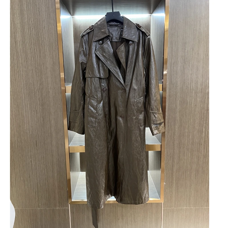 2024气质女生修身中长款皮衣