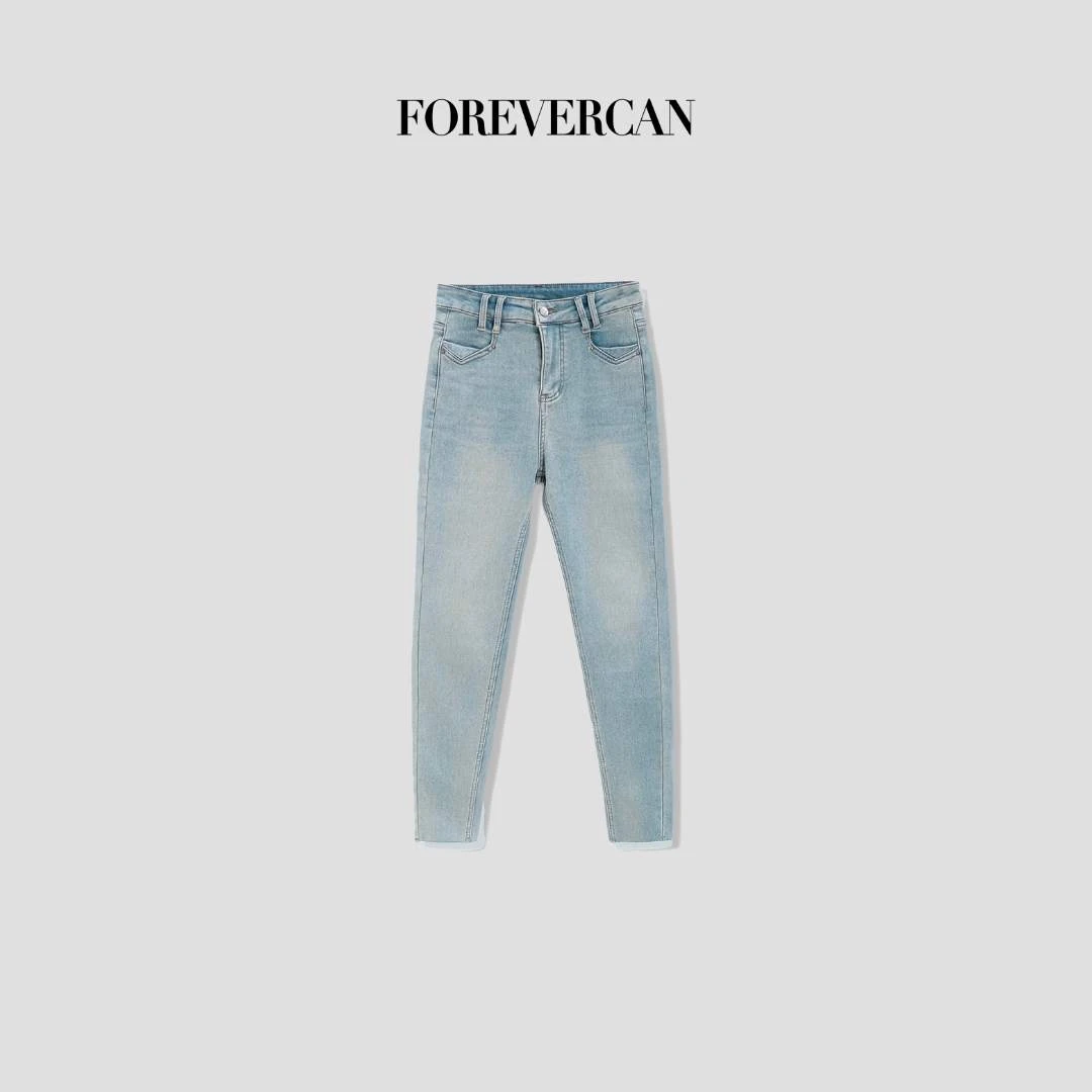 FOREVERCAN“牛仔浪潮”复古做旧水洗小脚加绒牛仔裤 SP19238