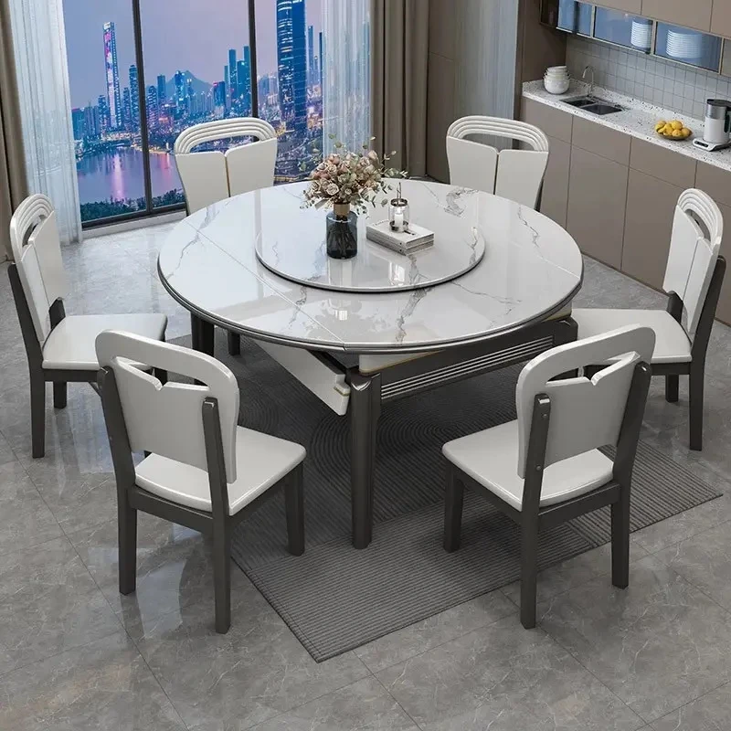 现代轻奢多功能伸缩桌意式椅折叠板小户型餐桌岩家用简约吃饭餐桌