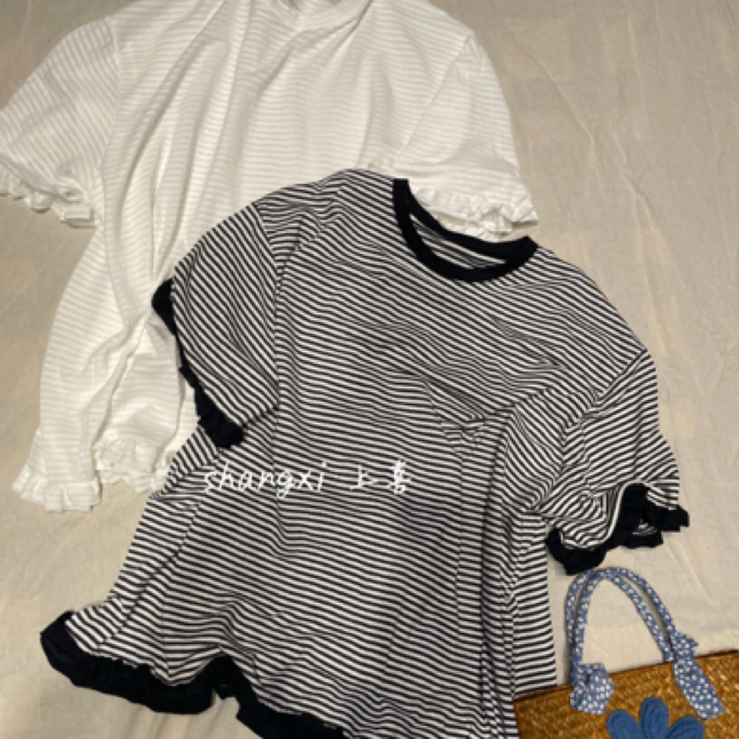/大大/上喜家/5779#条纹花边短袖T恤/❥❥❥❥❥❥❥❥❥❥❥❥❥❥❥❥❥❥❥❥❥❥❥❥❥❥