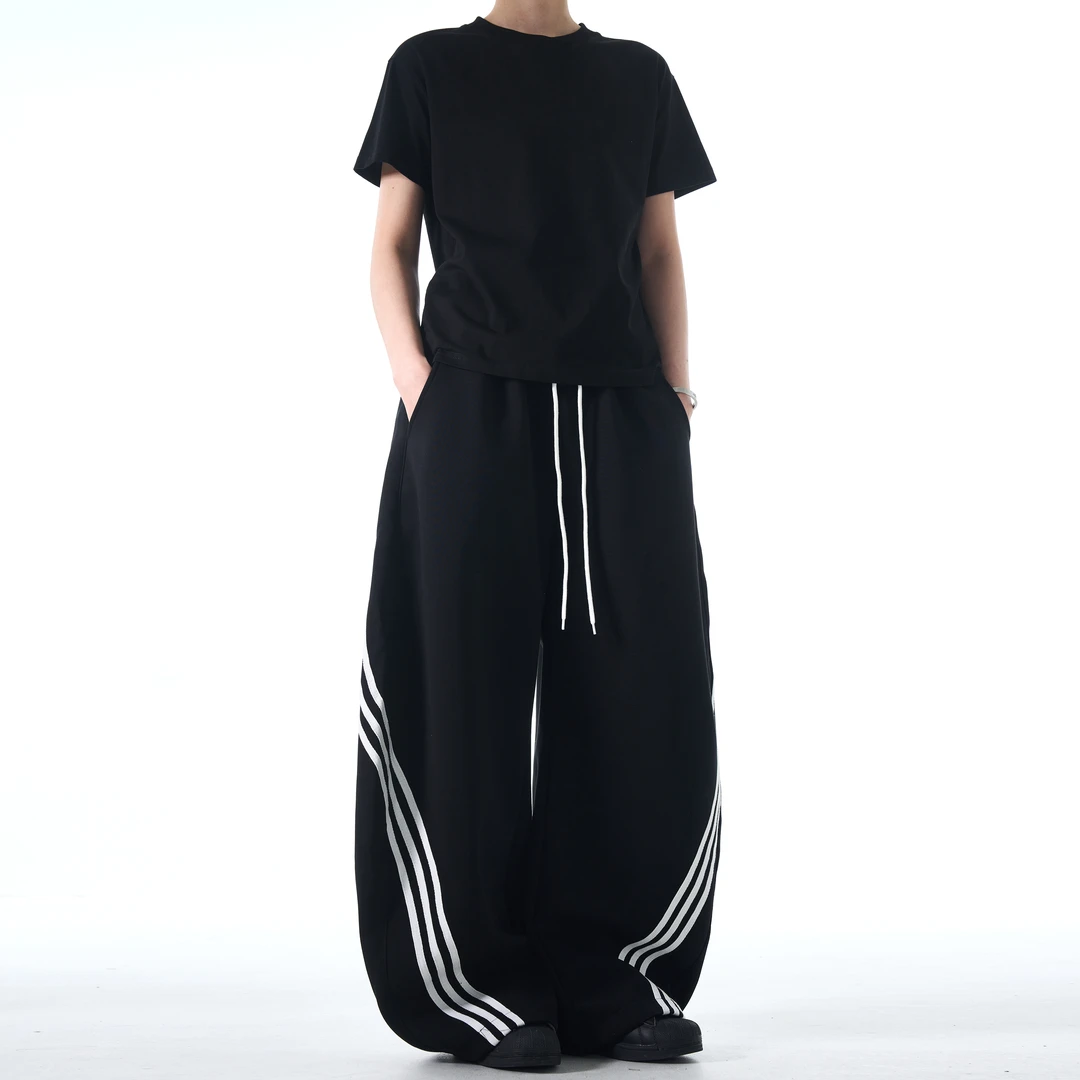 MADWITCH美式经典三道杠弯刀休闲运动裤男女宽松休闲慵懒条纹裤子