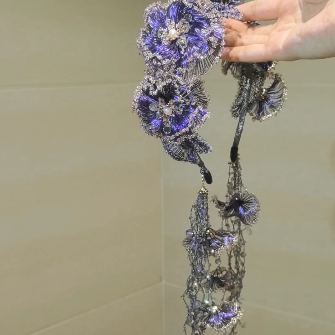 莫奈千金紫芙蓉系列花朵发箍高定设计气质高级感日常百搭时尚款