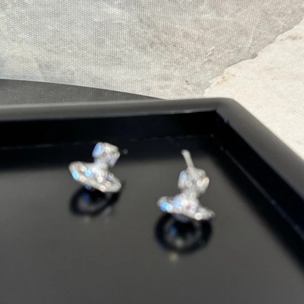 铜合金合成锆石耳饰 立体白地球耳环EH3194