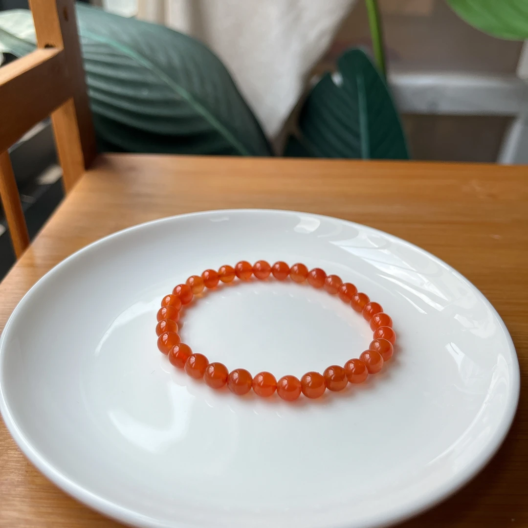 【珠宝厂长】约6mm保山冰红南红圆珠单圈手串