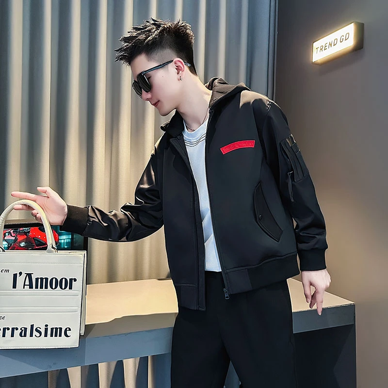 潮牌刺绣棒球领夹克男士春秋季潮牌连帽外套2025新款休闲短款上衣