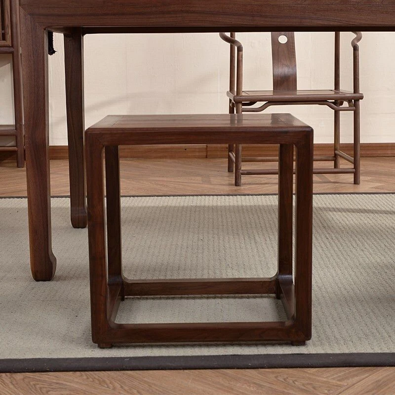 新中式实木方凳换鞋凳老榆木茶桌凳胡桃色仿古餐凳矮凳茶室家家用