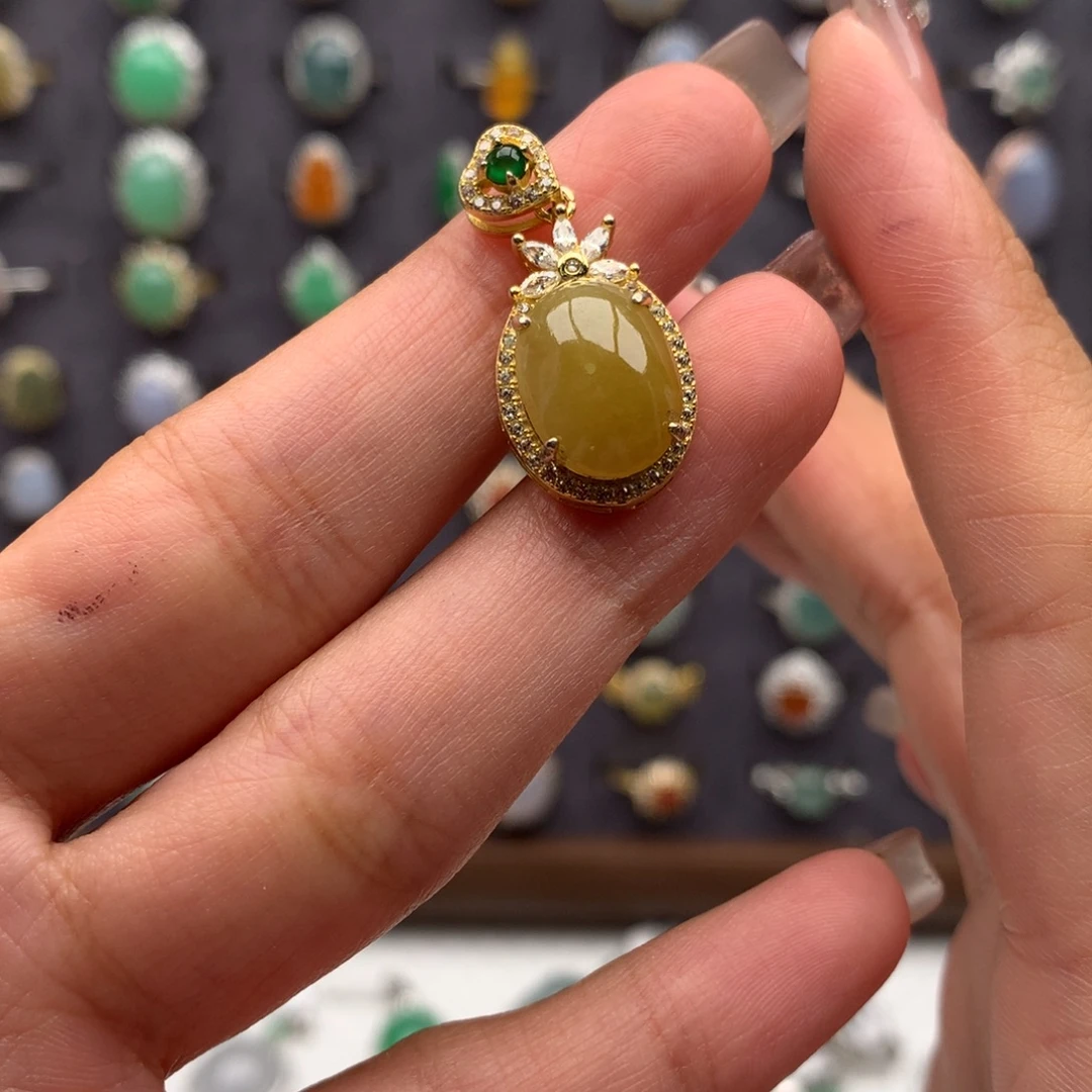 翡翠银S925镶嵌项链吊坠