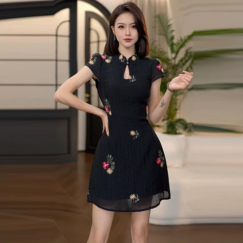 2025夏新中式国风小个子连衣裙女成熟御姐气质高级感收腰显瘦裙子