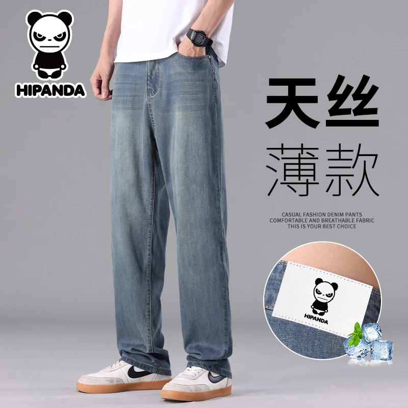 HiPanda你好熊猫男士夏季薄款天丝牛仔裤百搭宽松垂感潮牌直筒裤