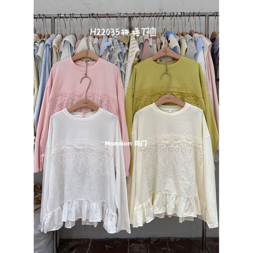 叨叨推荐款 MM#22035#刺绣花边拼接T恤 FL