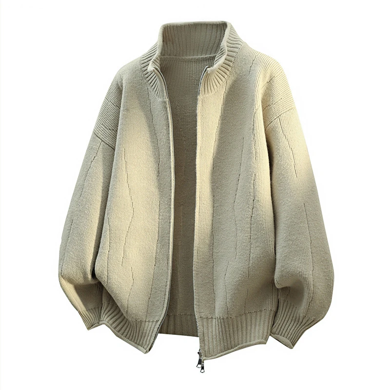 GS秋季新款时尚立领毛衣开衫男士潮流针织衫休闲宽松纯色简约外套