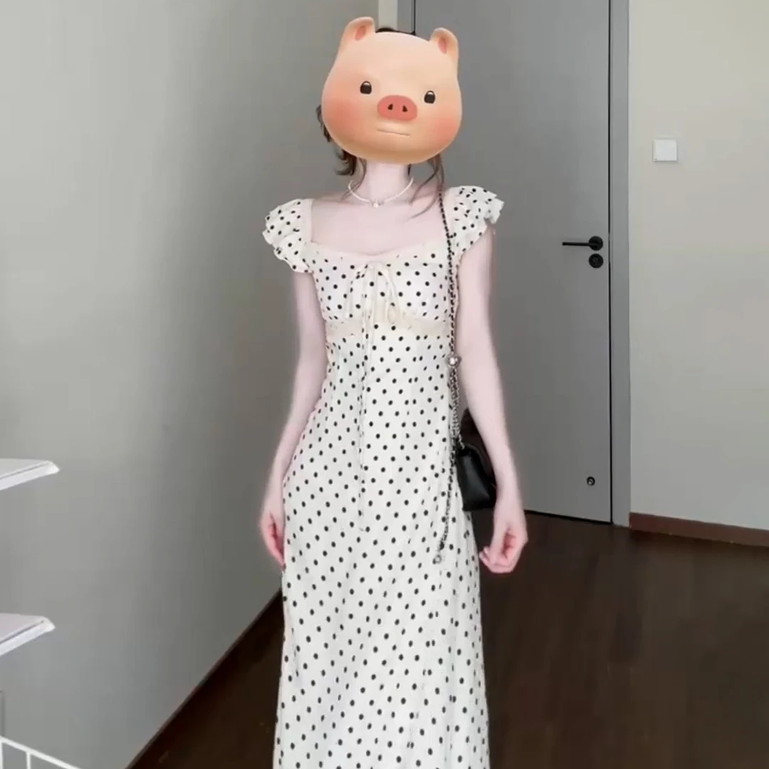 法式小飞袖白色波点连衣裙夏季2025年新款高级感气质收腰长裙3966