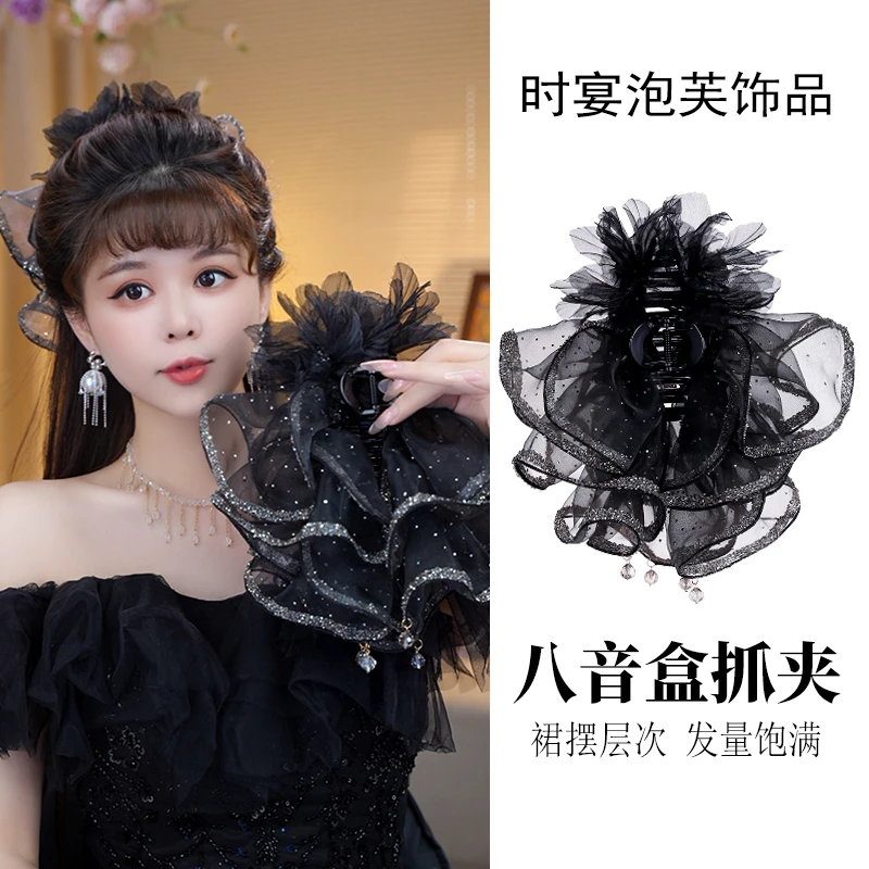 旋转八音盒鲨鱼夹精致百搭高级发饰纯手工鱼尾设计优雅轻奢发夹女