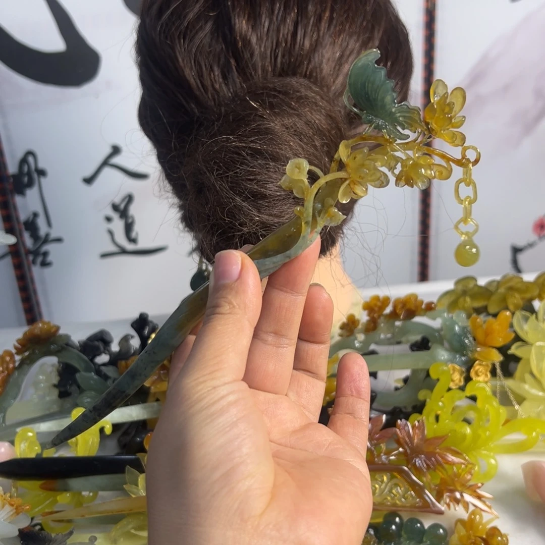 月***月定制蛇纹石玉毛货发饰