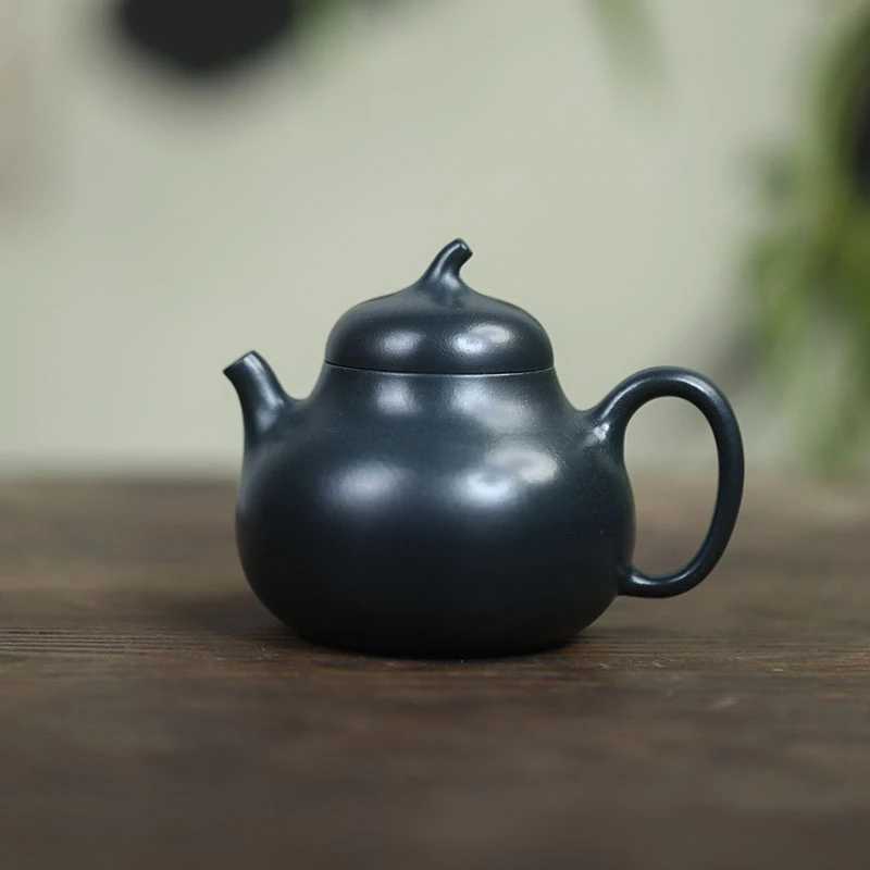 【茄瓜】原矿九龄君子兰 130cc  手工制作 内推孔 宜兴紫砂壶