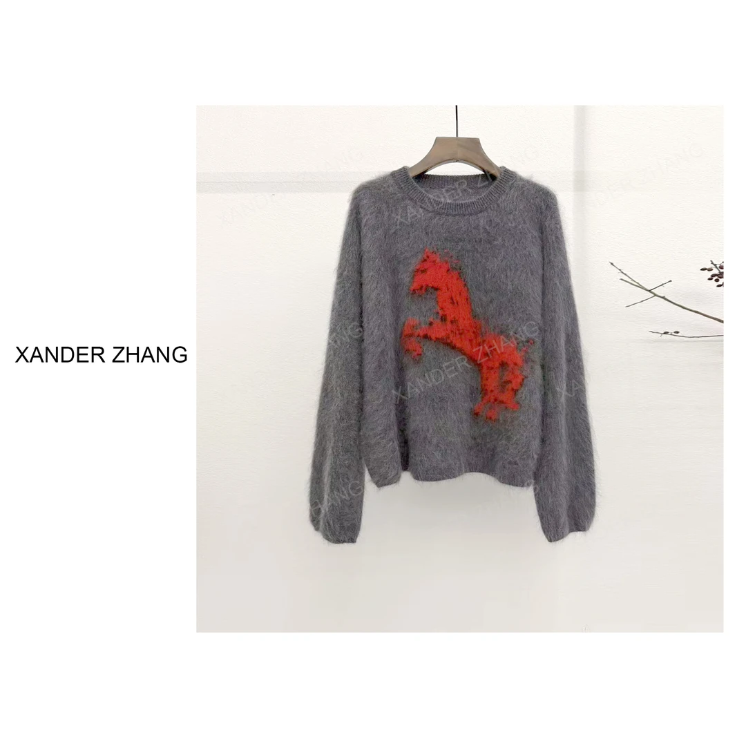 山大张时尚全羊毛拉毛奔腾小红马提花毛衫YBMS1J975高品质百搭