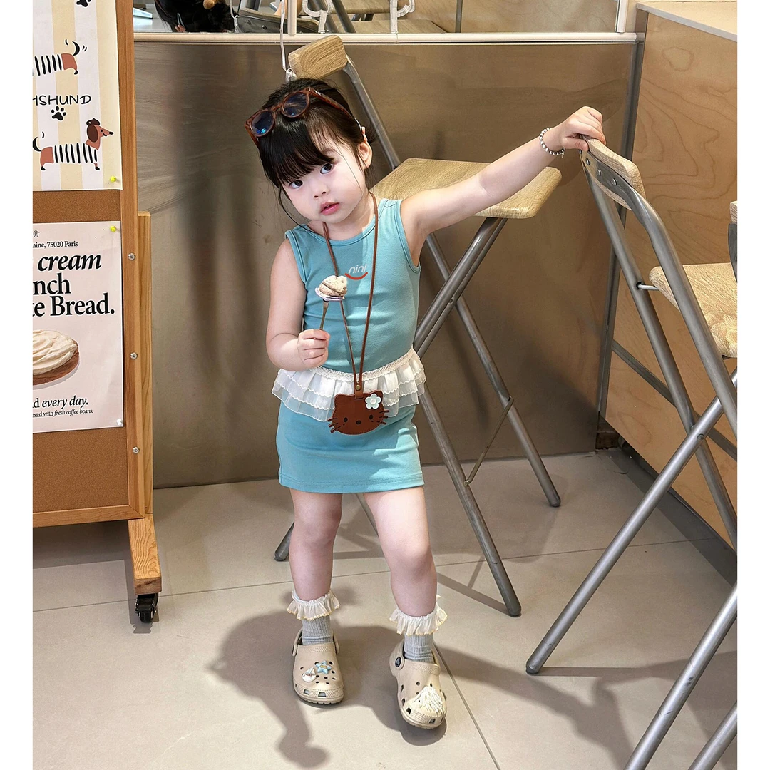 韩版童装女童洋气连衣裙夏装儿童多巴胺穿搭宝宝裙子蓝色背心裙