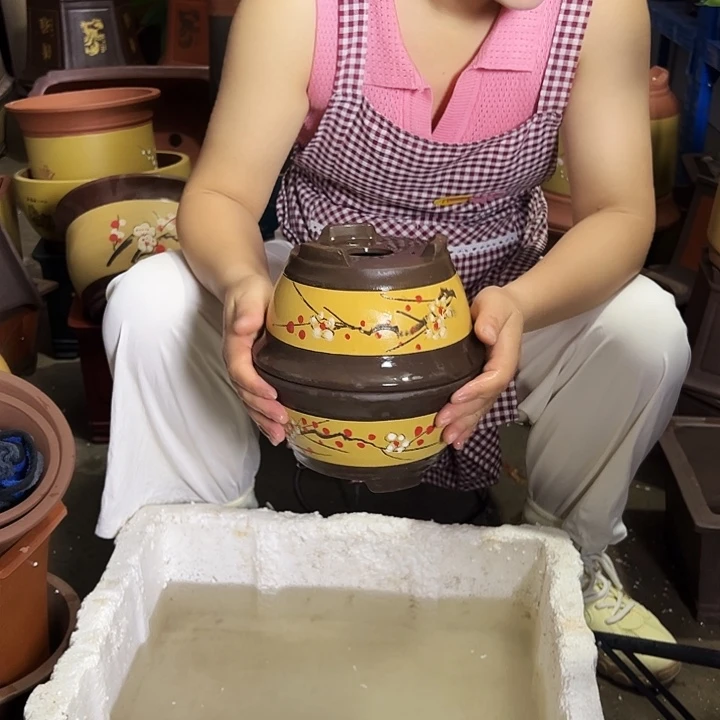 黄富贵点彩小一对花盆，