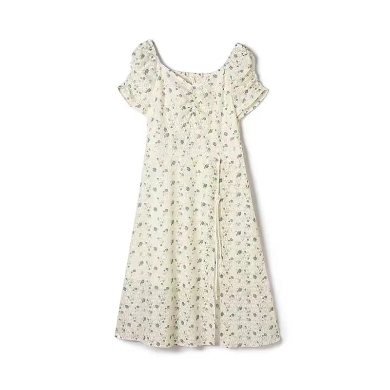 H1809碎花显瘦气质时尚夏季法式泡泡袖甜美连衣裙L12