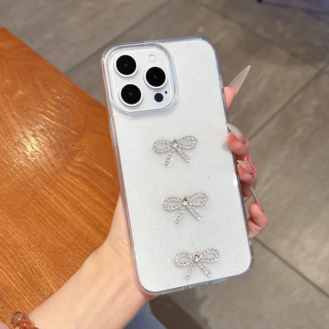 闪粉立体闪钻蝴蝶结适用苹果16promax防摔iPhone15手机壳14/13女