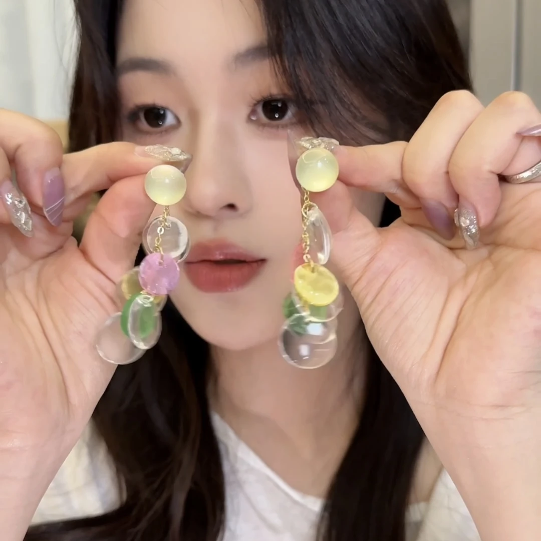 铜合金耳饰 彩色流苏贝壳耳坠女夏天多巴胺海边耳环耳钉2025新款