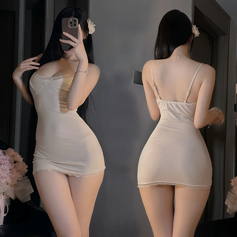 纯欲辣妹蕾丝花边睡裙性感包臀制服睡衣套装2106