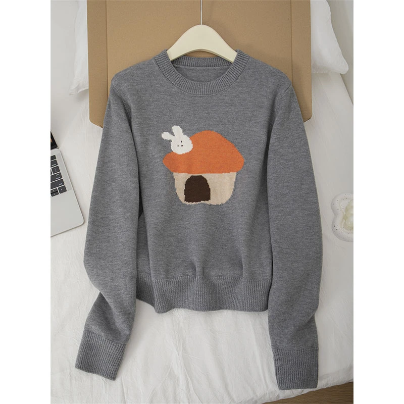 【现货现发】卡通图案刺绣针织衫女款欧洲站圆领软糯欧货女装打底衫