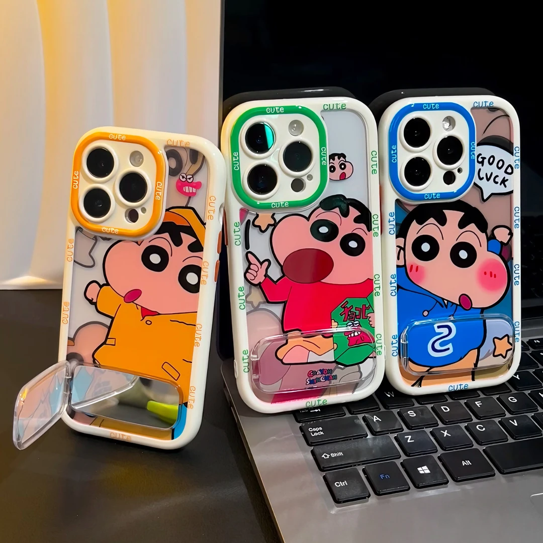 可爱蜡笔小新镜面支架适用iPhone16苹果手机壳华为vivo小米15oppo