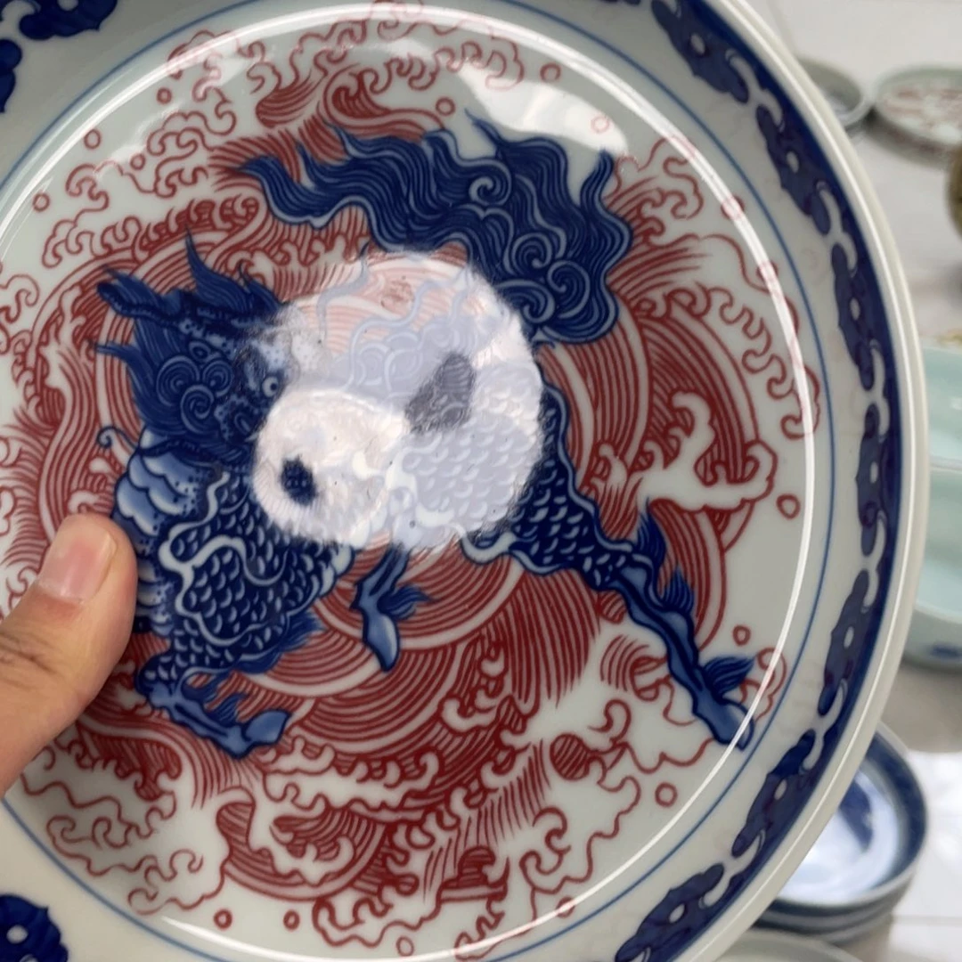 瓷片景德镇麒麟踏浪大壶承