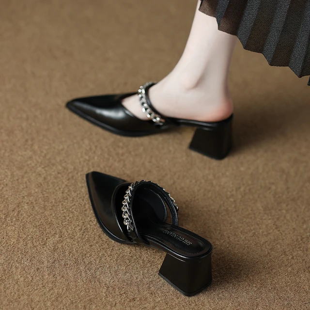 包头半拖女款外穿2025夏季新款时尚高级感洋气时髦黑色高跟凉拖鞋