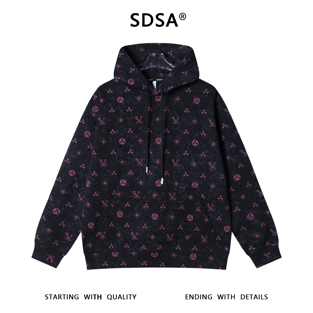 SDSA秋冬新款痞帅男装美式扎染撞色满印印花抽绳连帽卫衣百搭时尚