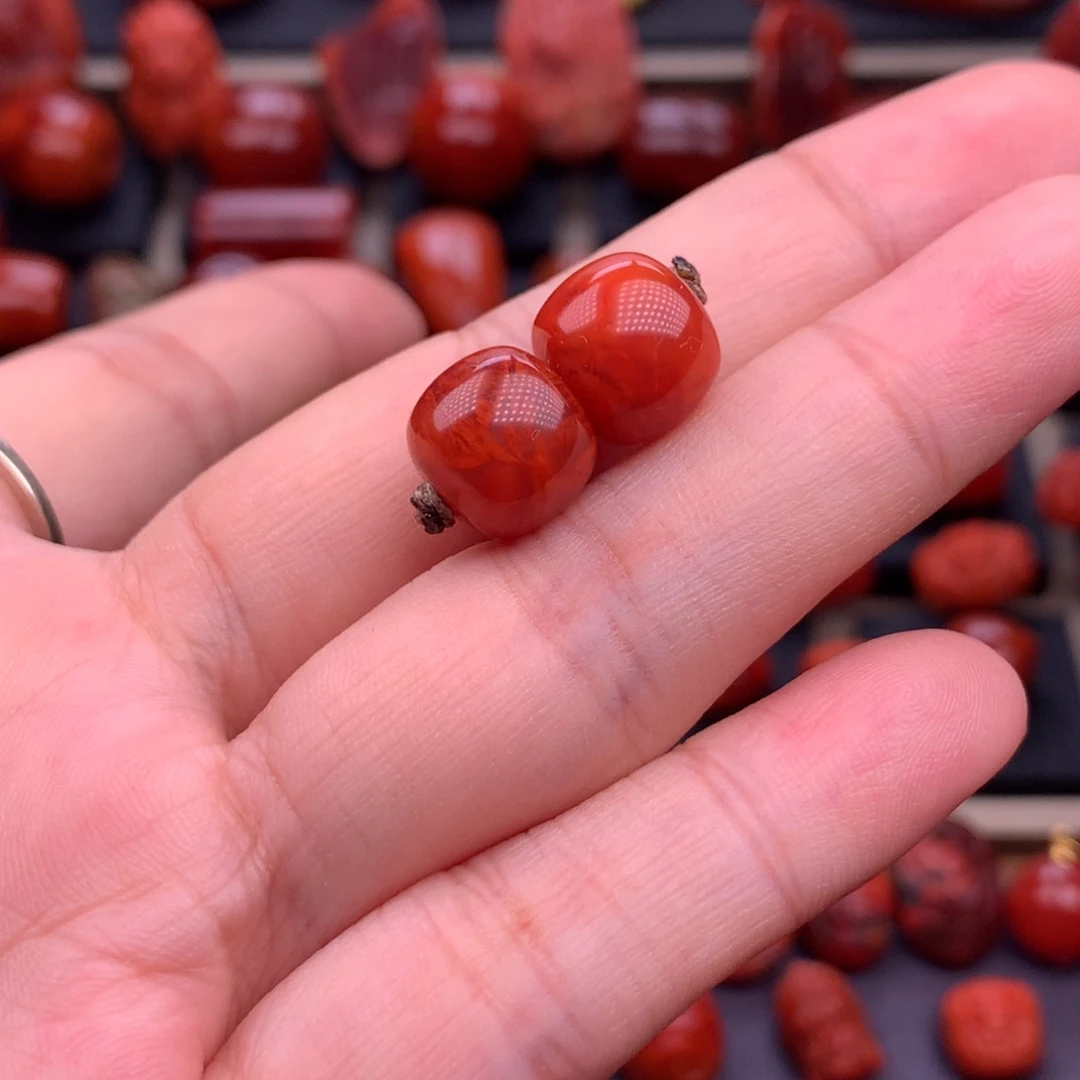 南红玛瑙未镶嵌川料原矿老型对珠11mm