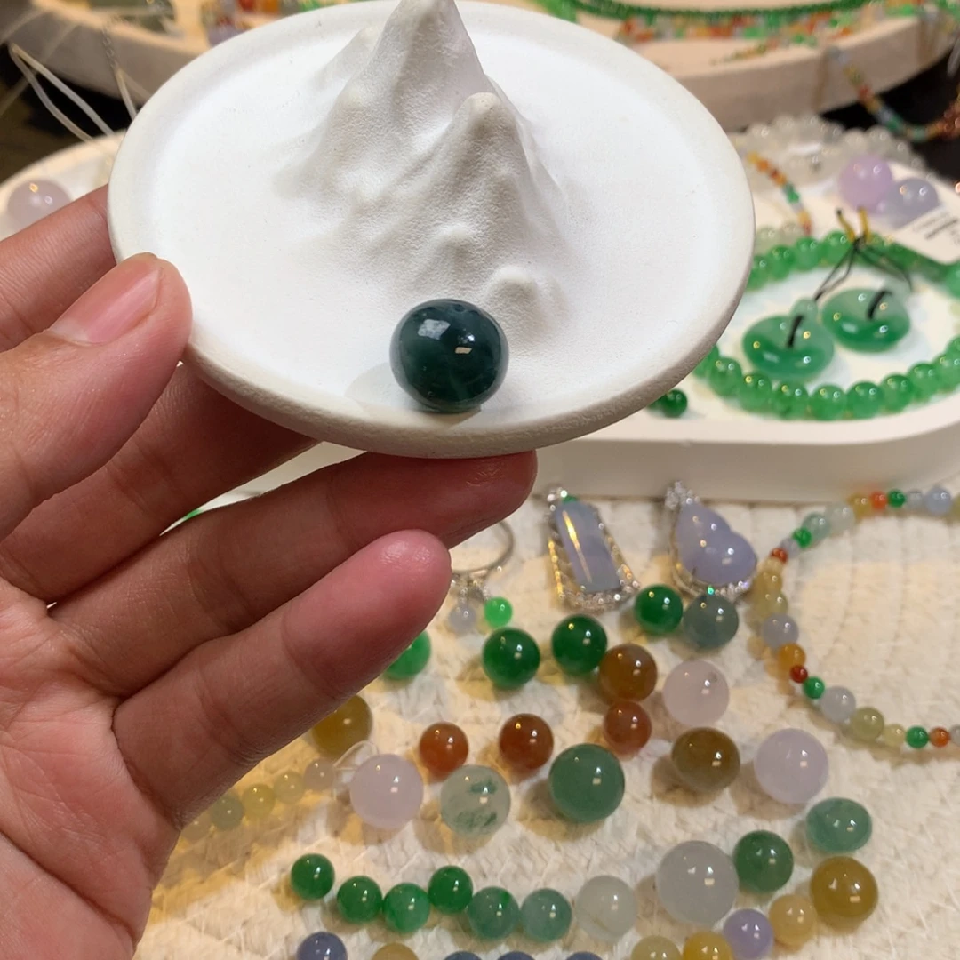 散珠翡翠牛仔蓝飘花鼓珠