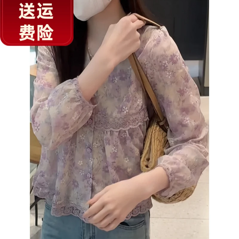 碎花雪纺衬衫中年女2025新款减龄洋气时尚爆款别致设计感夏季上衣