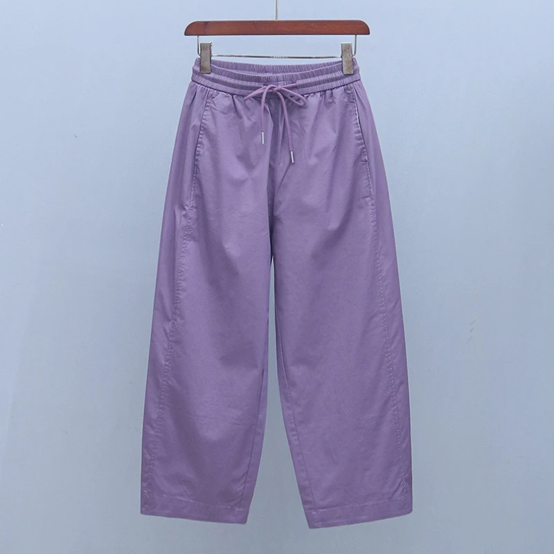 2025年新款爆款纯色百搭休闲裤夏季薄款松紧腰灯笼裤宽松九分裤女