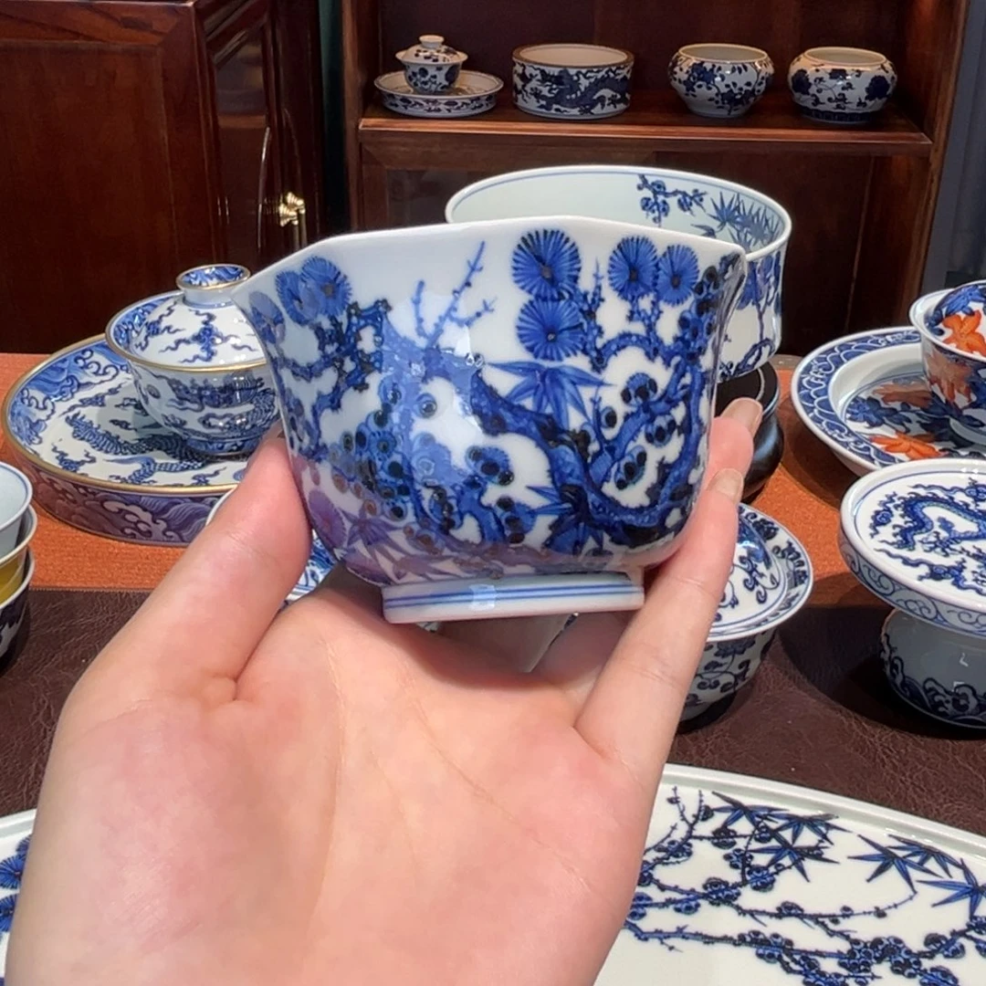 青花雯华堂手绘杯杯