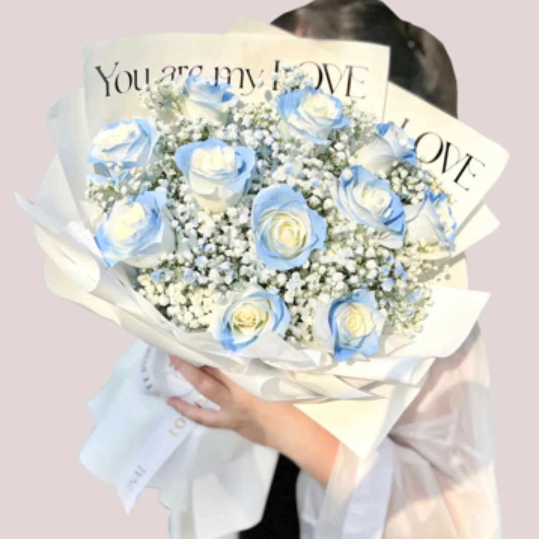 永恒的心-11朵碎冰蓝花束白玫瑰喷色鲜花生日鲜花送女友送闺蜜送朋友生日礼物花店鲜花配送上门