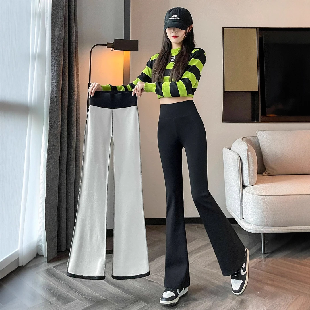 显瘦高腰加绒加厚外穿时尚秋冬黑色2025年新款女装休闲裤女聚酯纤