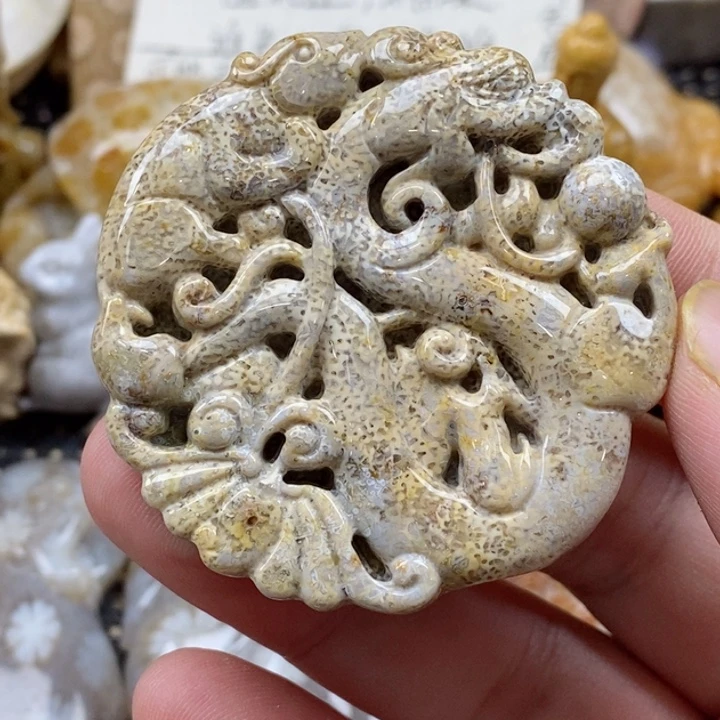 颈饰未镶嵌硅化珊瑚（珊瑚玉）