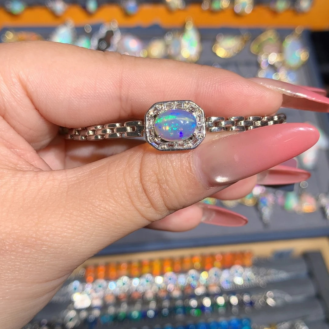 银S925镶嵌欧泊欧泊手镯l