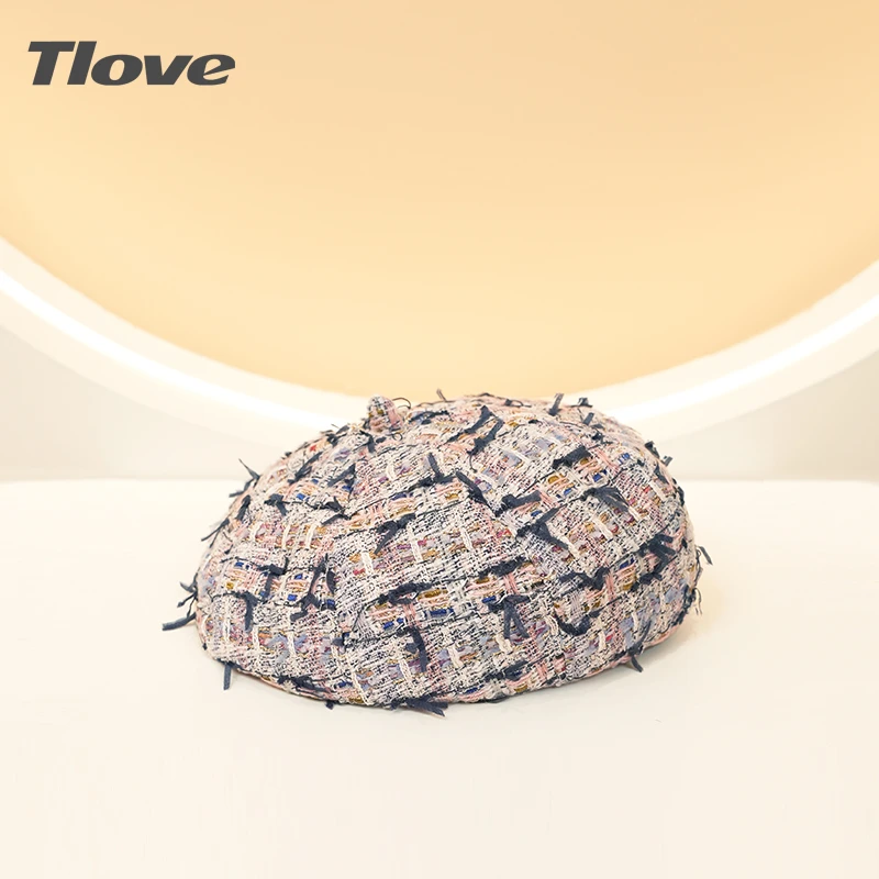 9680时尚休闲百搭格纹针织贝雷帽春秋画家贝雷八角帽