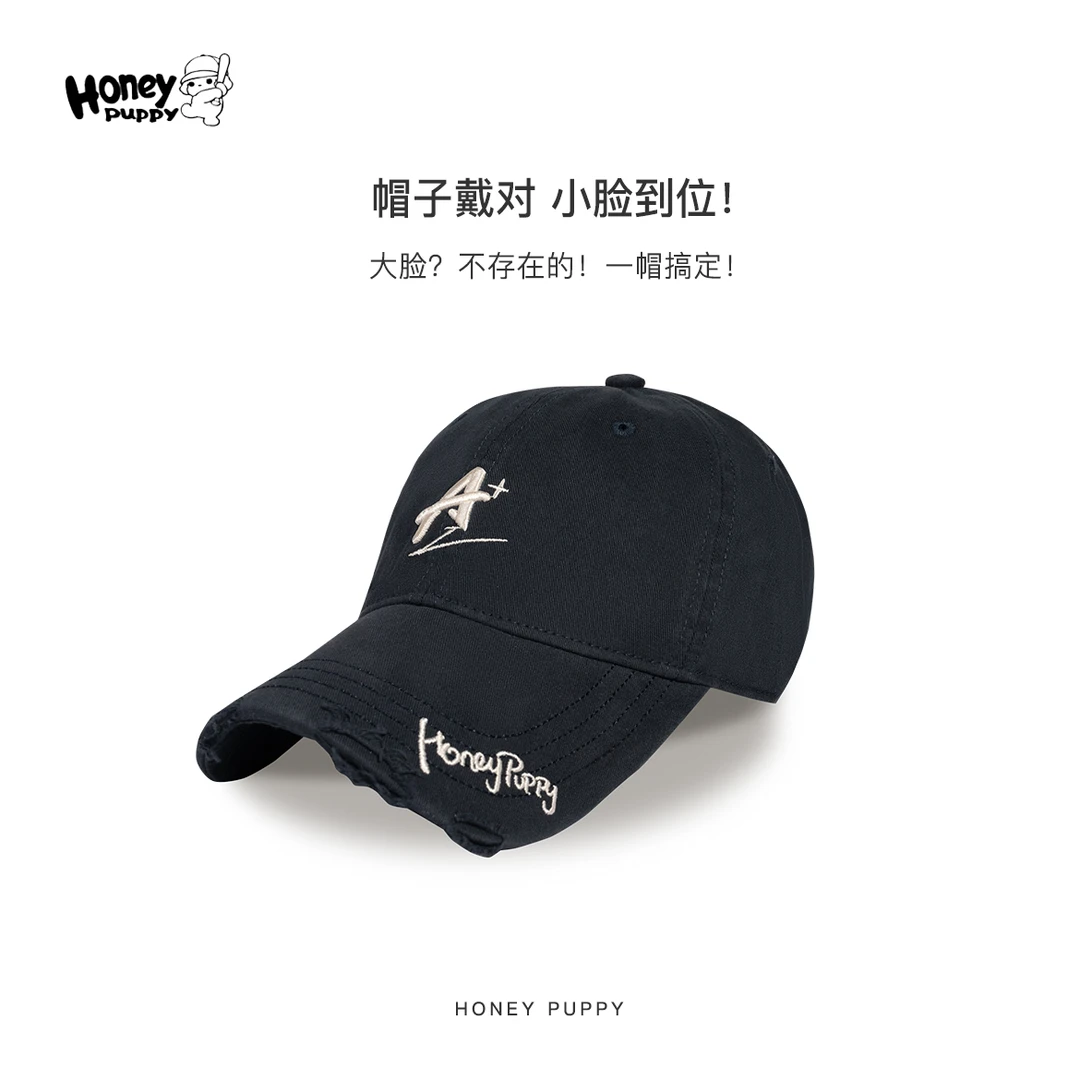 Honey Puppy美式复古做旧破洞鸭舌帽韩版好搭遮阳刺绣棒球帽男女
